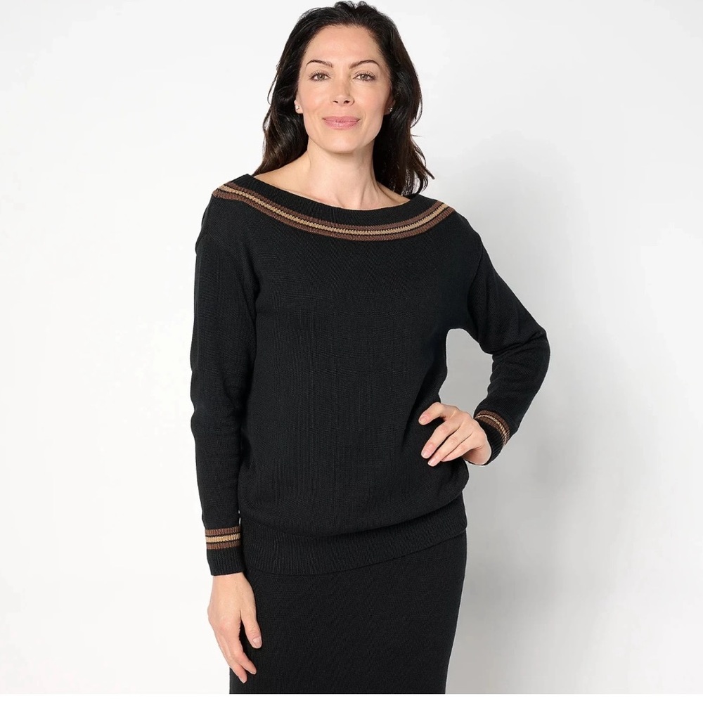 Studio Park X Shawn Killinger
Stripe Detail Boatneck Sweater and skirt